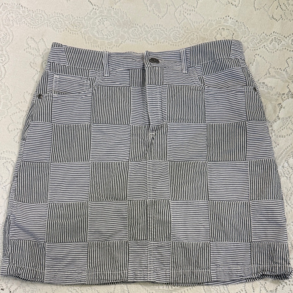 Navy white light blue patchwork skort